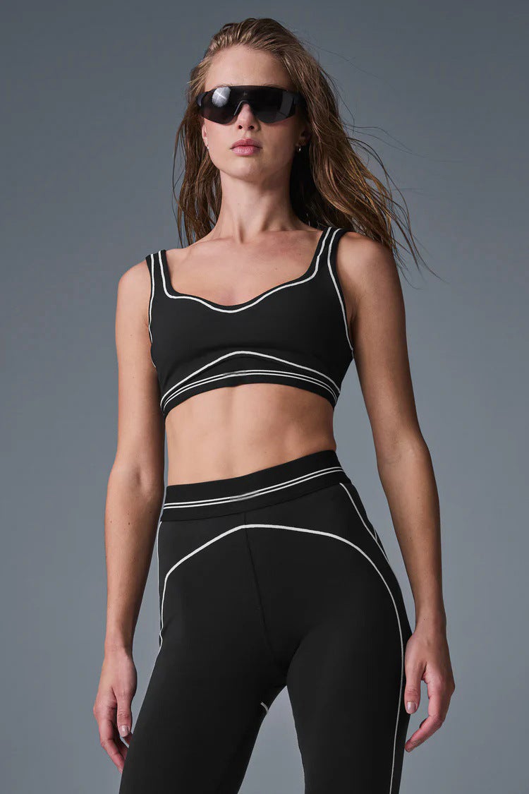 Generic New High Strength Gather Naked Yoga suit Seamless Training Suit Skin-Friendly Fabric Pilates Yoga Pants suit Black top 