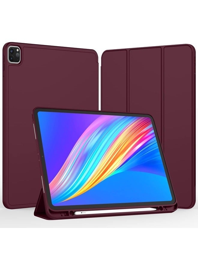 Wine Red iPad Pro 11-Inch Case (2022/2021) - Smart Trifold Stand with Pencil Holder, Soft TPU Back, and Auto Wake/Sleep Support - Image 2