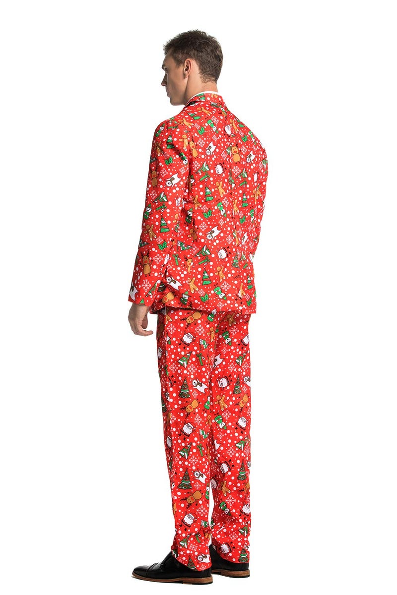 U LOOK UGLY TODAY Men's Christmas Party Suit Funny Costume Novelty Xmas Jacket Trousers with Tie Gingerbear Rocks Medium - Image 2