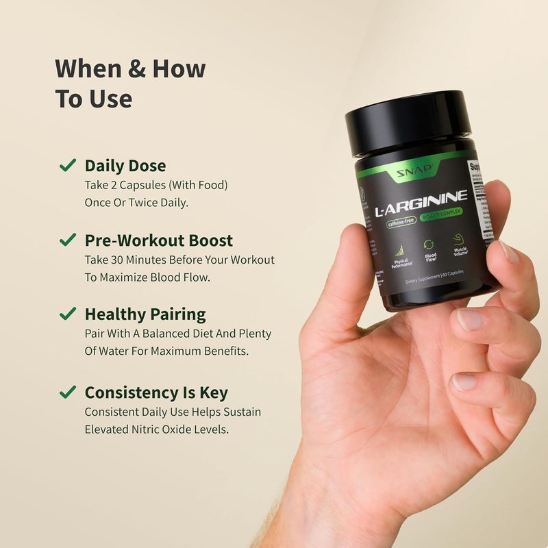 SNAP SUPPLEMENTS Snap L Arginine Capsules  Blood Circulation Supplements with Nitrosigine  L Citrulline for Natural Energy Increase Blood Flow  Muscle Growth Herbs for Cardio Health 60 Capsules - Image 5