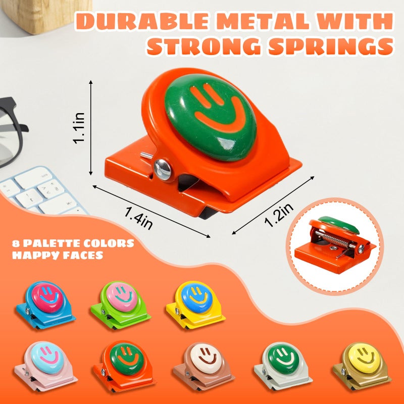 Eunoir 8Pcs Colorful Magnetic Clips â€“ Palette Happy Face Fridge Magnets Set for Artwork Display, Whiteboard, Locker & Family Organization - Image 2