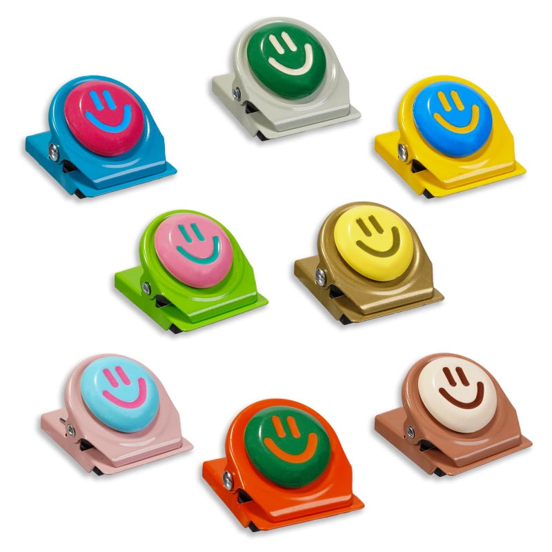 Eunoir 8Pcs Colorful Magnetic Clips â€“ Palette Happy Face Fridge Magnets Set for Artwork Display, Whiteboard, Locker & Family Organization - Image 1
