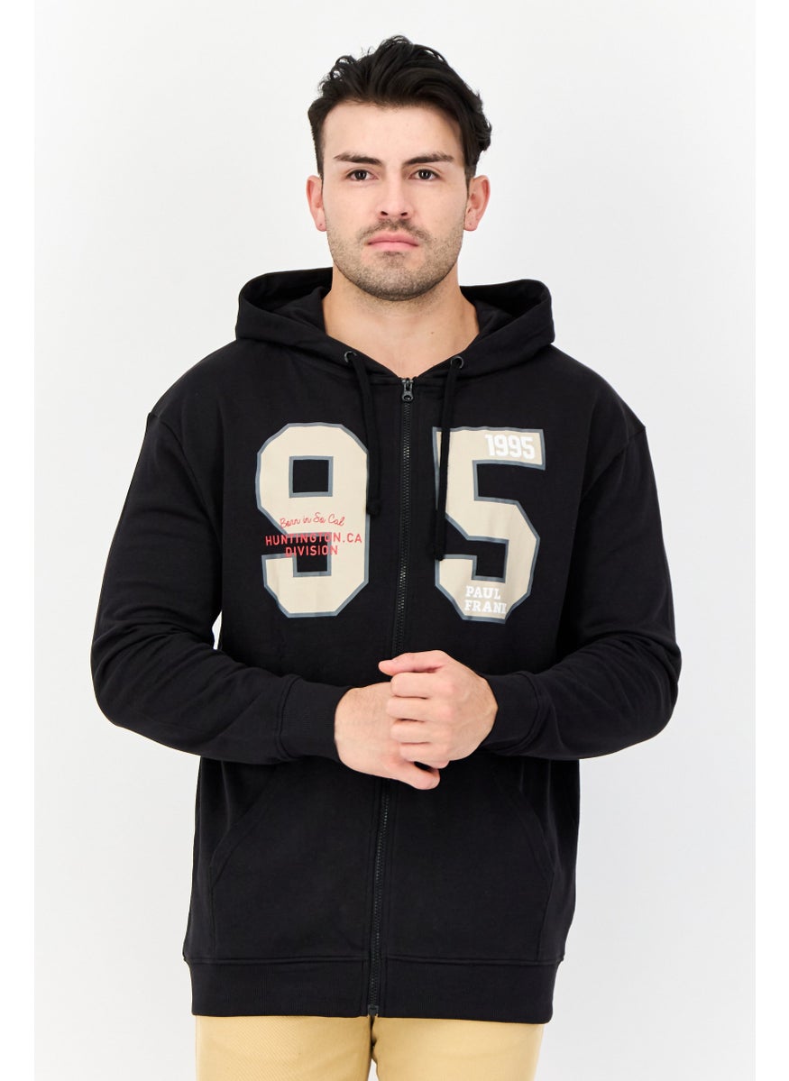 Paul Frank Men Printed Long Sleeves Full Zip Hoodie, Black  - Image 1