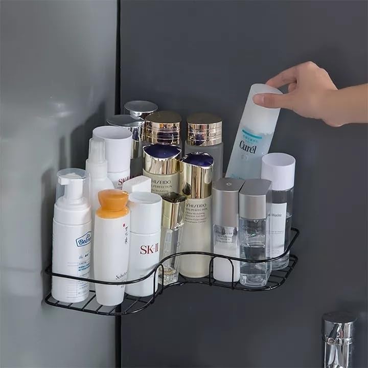 FERIO Bathroom Corner Shelf | Kitchen Organizer | Kitchen Shelf | Self Adhesive Bathroom Shelf for Home and Kitchen (Black) (Pack of 1, Black) - Image 4