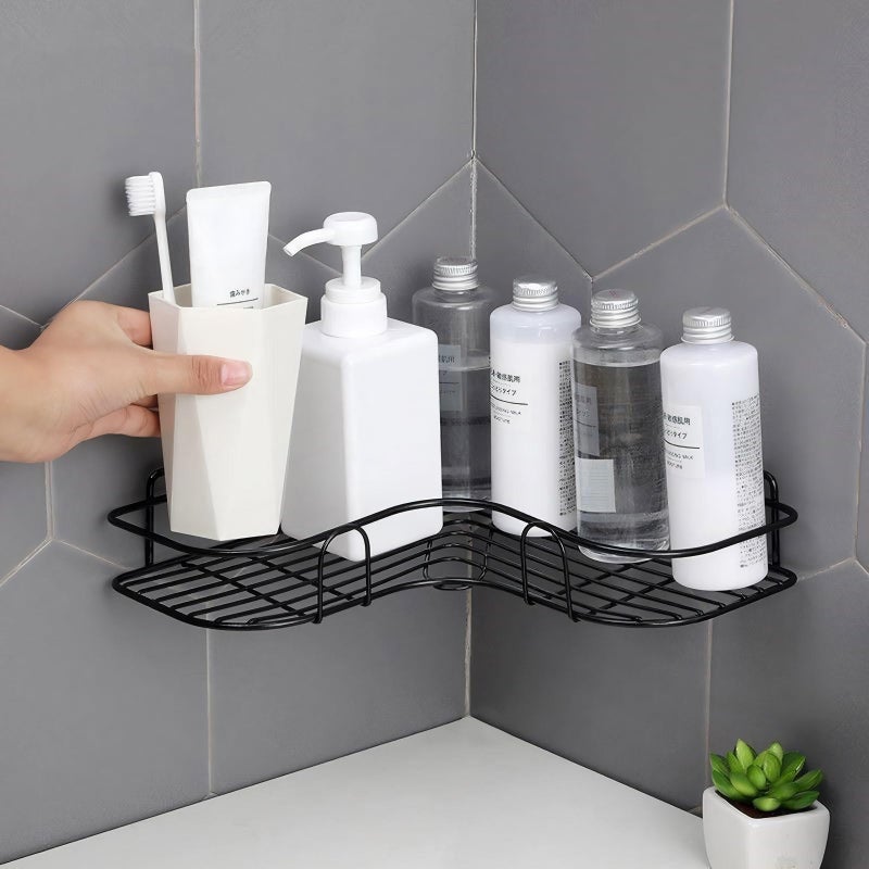 FERIO Bathroom Corner Shelf | Kitchen Organizer | Kitchen Shelf | Self Adhesive Bathroom Shelf for Home and Kitchen (Black) (Pack of 1, Black) - Image 1
