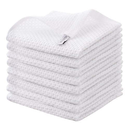 joybest Cotton Kitchen Dish Cloths, 8-Pack Waffle Weave Ultra Soft Absorbent Dish Towels Washcloths Quick Drying Dish Rags, 12x12 Inches, White - Image 1