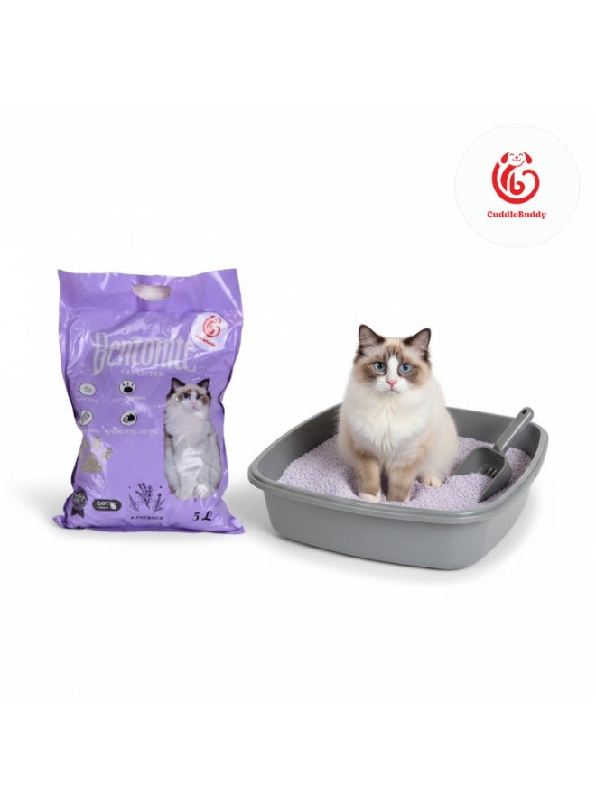 CuddleBuddy Bentonite Clumping Cat Litter, Lavender Scent, Low Dust Odor Control, Fast Absorbing Clay, Track‑Reducing, 5 L (4 kg) Bag for Cats - Image 3