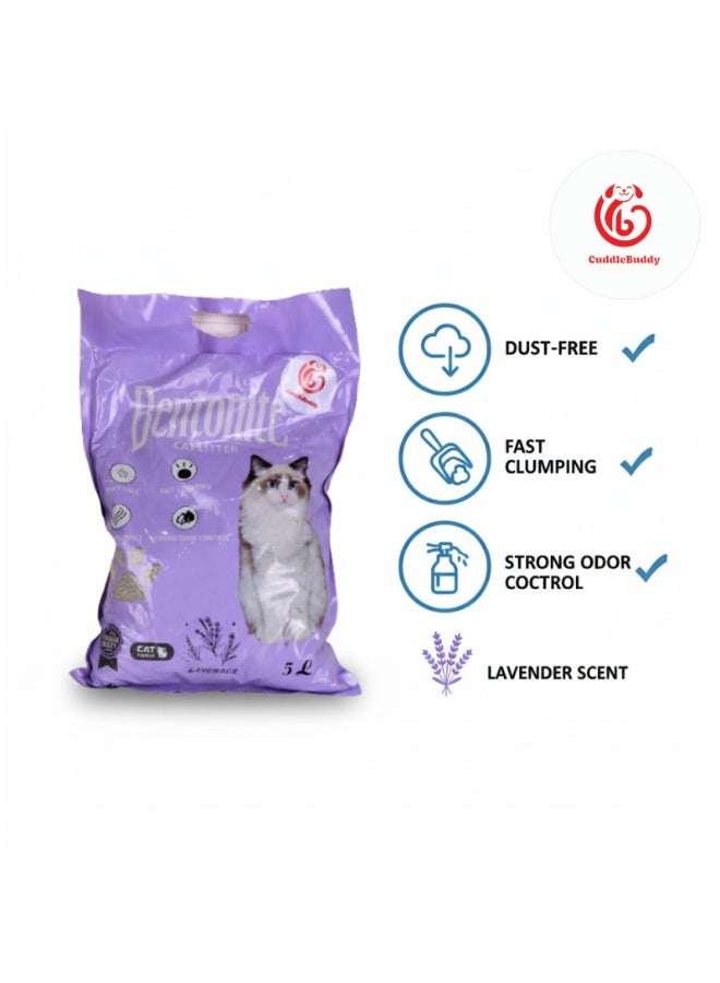 CuddleBuddy Bentonite Clumping Cat Litter, Lavender Scent, Low Dust Odor Control, Fast Absorbing Clay, Track‑Reducing, 5 L (4 kg) Bag for Cats - Image 2
