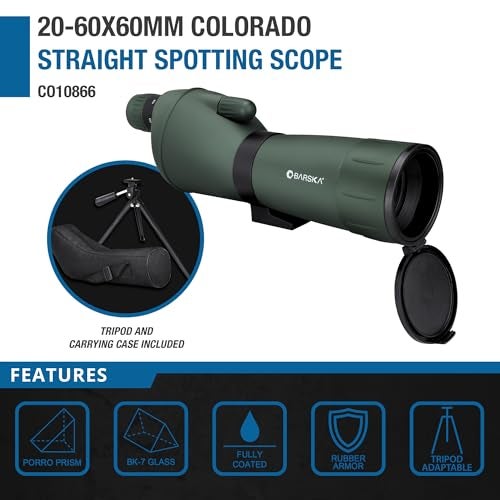 BARSKA 20-60x60mm Colorado Zoom Straight Spotting Scope Waterproof with Flip-Down Lens for Target Shooting Range Hunting Birding - Image 4