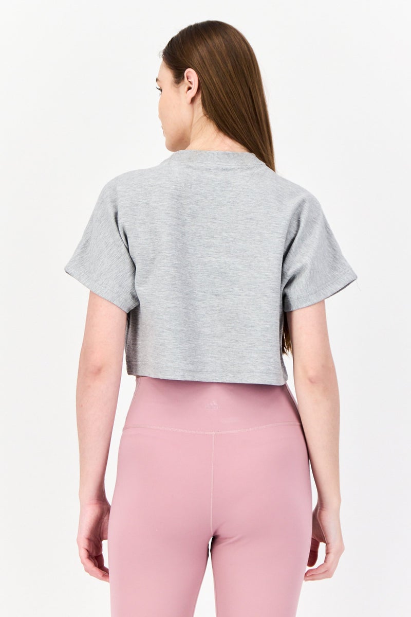 Adidas Women Sportswear Fit Short Sleeve Training Crop Top, Grey  - Image 4