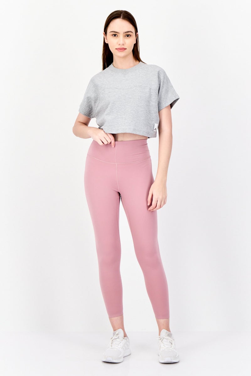 Adidas Women Sportswear Fit Short Sleeve Training Crop Top, Grey  - Image 2