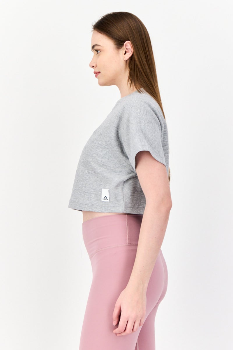 Adidas Women Sportswear Fit Short Sleeve Training Crop Top, Grey  - Image 3