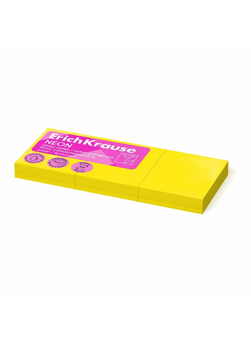 300-Sheet Sticky Notes 40x50mm Size Neon Yellow