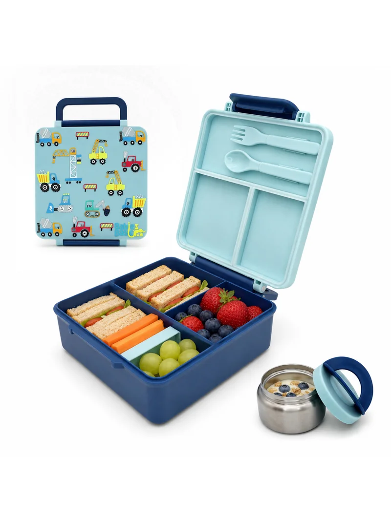 Babies Basic Babies Basic Insulated Bento Lunchbox, Built-in Thermos, Leakproof Compartments, 3+ Years - Blue - Construction