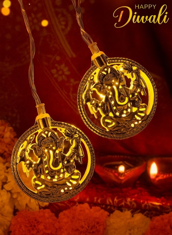 Diwali Diya String Lights | 20 LED Golden Ganesha Metal String Lights for Home, Temple & Festive Decoration | Warm White Decorative Lights for Wall, Door, Balcony & Indoor Outdoor Use - Image 2