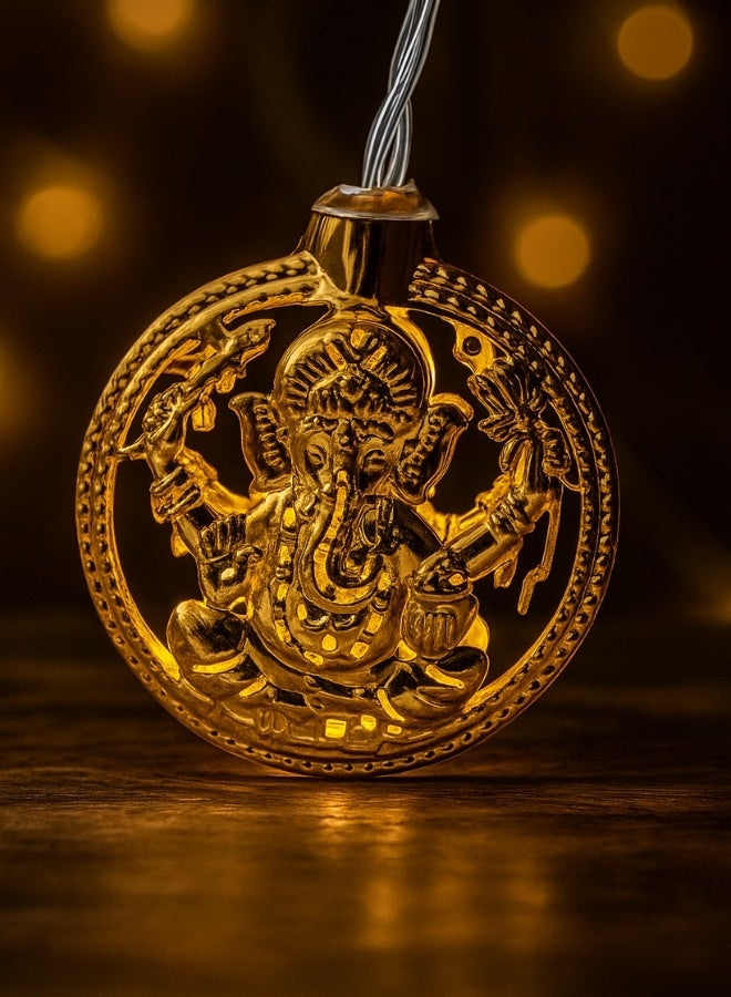 Diwali Diya String Lights | 20 LED Golden Ganesha Metal String Lights for Home, Temple & Festive Decoration | Warm White Decorative Lights for Wall, Door, Balcony & Indoor Outdoor Use - Image 3