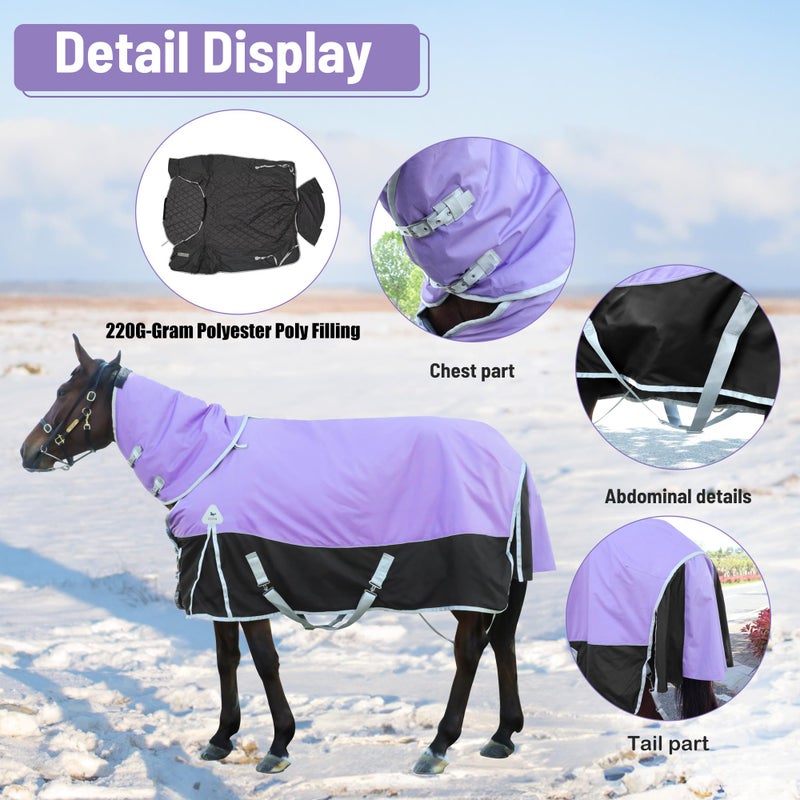 AQINGR Horse Turnout Blankets Horse Blanket Winter Water Resistant,220-Gram Polyester Poly Filling Liner 1200D Premium Turnout Horse Blanke for Winter,Medium Weight Blanket 81 inches,155cm - Image 4