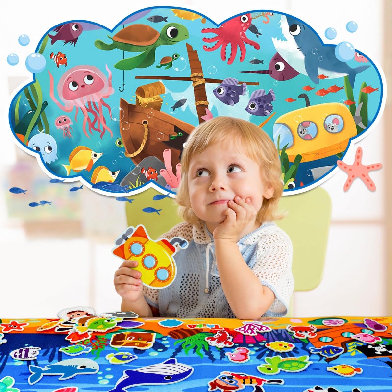 Taika 70 Pcs Ocean Felt Story Board Set, 43x28 inch Interactive Felt Board, Fuzzy Flannel Board, Preschool Storytelling, Classroom Educational Learning Play Kit, Interactive Teaching Kit for 3 years + - Image 4
