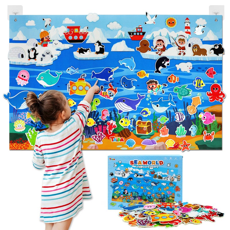Taika 70 Pcs Ocean Felt Story Board Set, 43x28 inch Interactive Felt Board, Fuzzy Flannel Board, Preschool Storytelling, Classroom Educational Learning Play Kit, Interactive Teaching Kit for 3 years + - Image 1