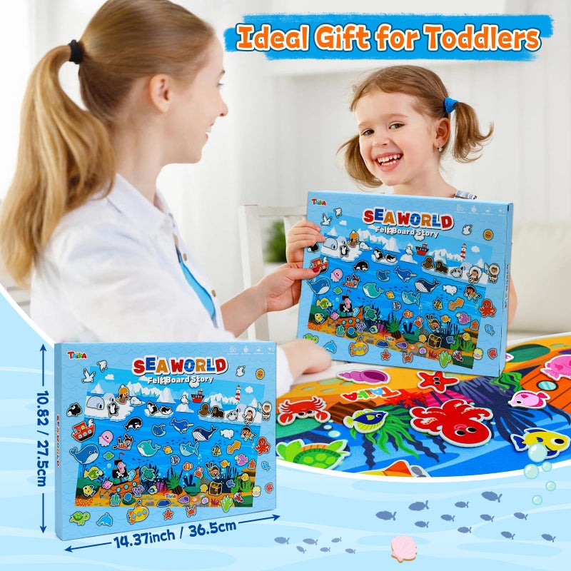 Taika 70 Pcs Ocean Felt Story Board Set, 43x28 inch Interactive Felt Board, Fuzzy Flannel Board, Preschool Storytelling, Classroom Educational Learning Play Kit, Interactive Teaching Kit for 3 years + - Image 5