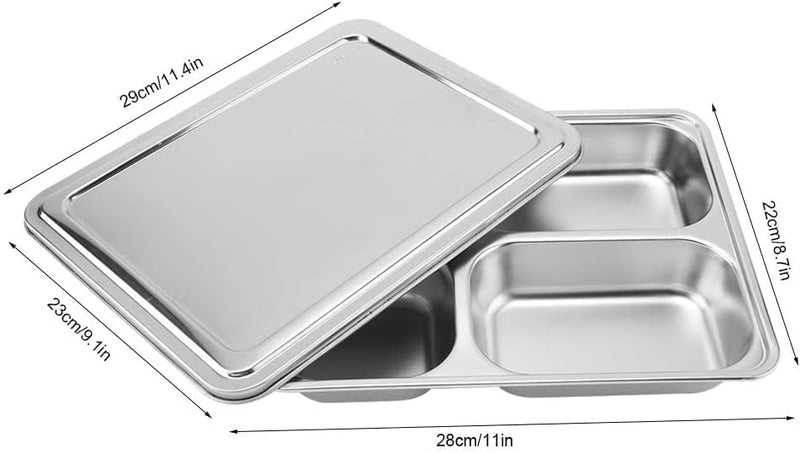 Beufee Stainless Steel Rectangular Divided Plates Tray Dinner Plates Divided Dinner Tray with Lid 4 Sections Metal Plate Reusable Plate for Campers and Portion Control for Adults Unbreakable - Image 2