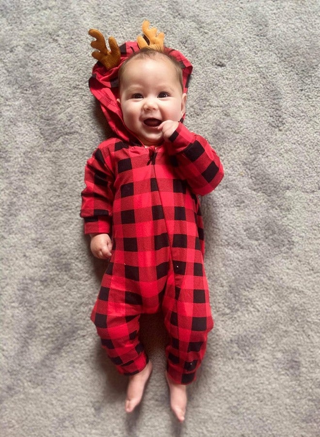 HiHa Infant Baby Boys Christmas Hooded Romper Buffalo Plaid Jumpsuit Long Sleeve Elf Reindeer Bodysuit One-Piece Santa Xmas Clothes(Plaid,18-24M) - Image 3