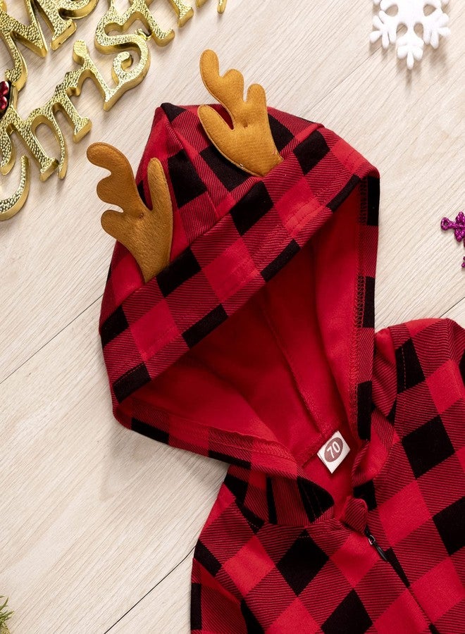 HiHa Infant Baby Boys Christmas Hooded Romper Buffalo Plaid Jumpsuit Long Sleeve Elf Reindeer Bodysuit One-Piece Santa Xmas Clothes(Plaid,18-24M) - Image 5