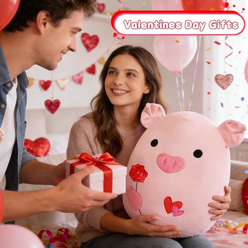 OurHonor Valentines Day Plush 16 Romantic Cow Pig Stuffed Animals with Rose and Love Heart Cute Valentines Anniversary for Him Her Girlfriend Boyfriend Wife Husband Lover - Image 5