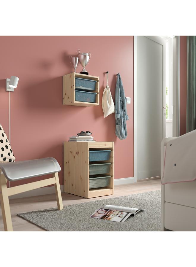 Zaboon Wall Storage, Light White Stained Pine/Grey-Blue, 32X21X30 Cm - Image 3