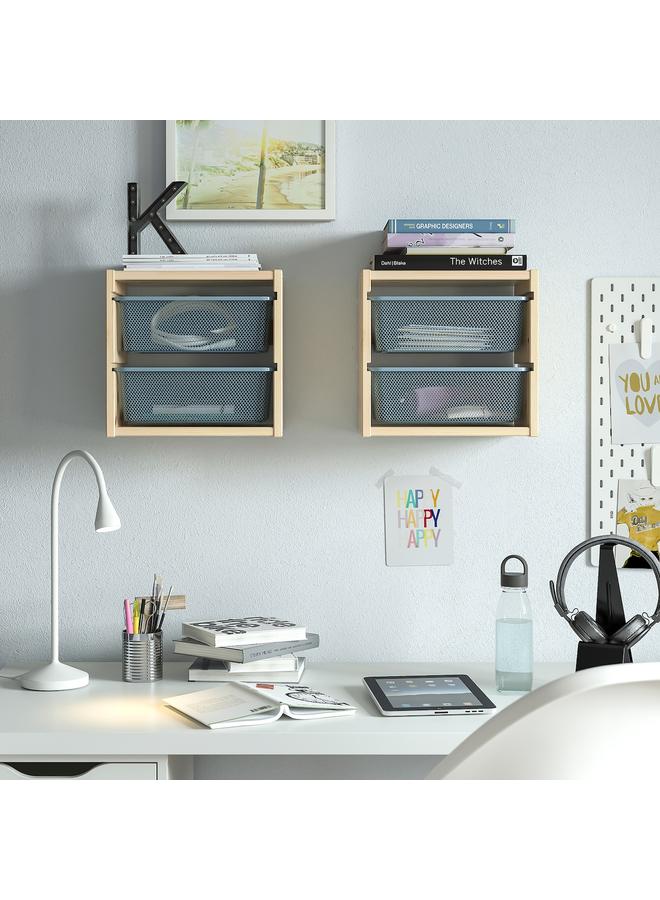 Zaboon Wall Storage, Light White Stained Pine/Grey-Blue, 32X21X30 Cm - Image 2