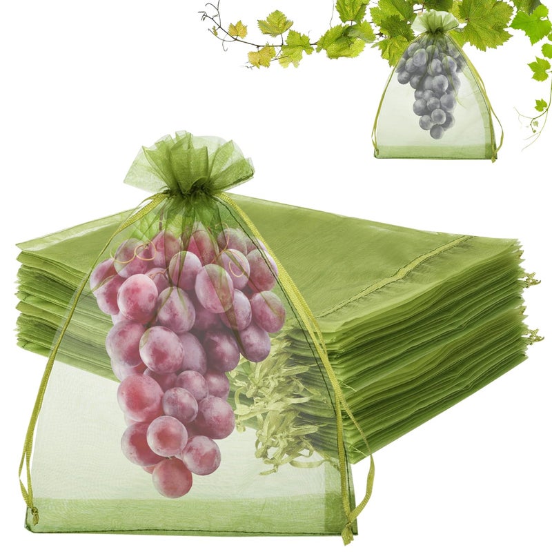 WenTao 100 Pcs Fruit Protection Netted Bags 8x12in Mesh Covers for Trees Green Guards for Grapes  Mango Fruit Trees 