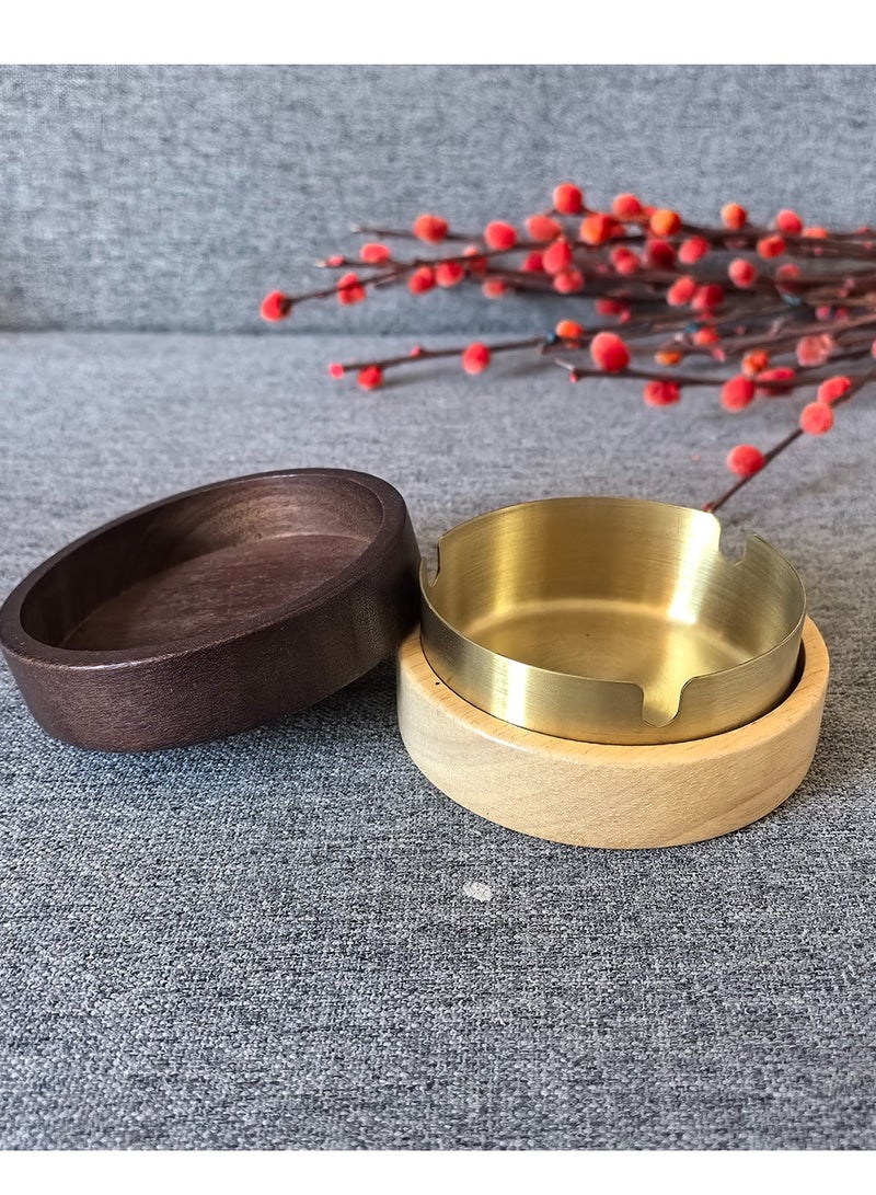wooden ashtray with golden stainless steel liner decorative ash tray - Image 1