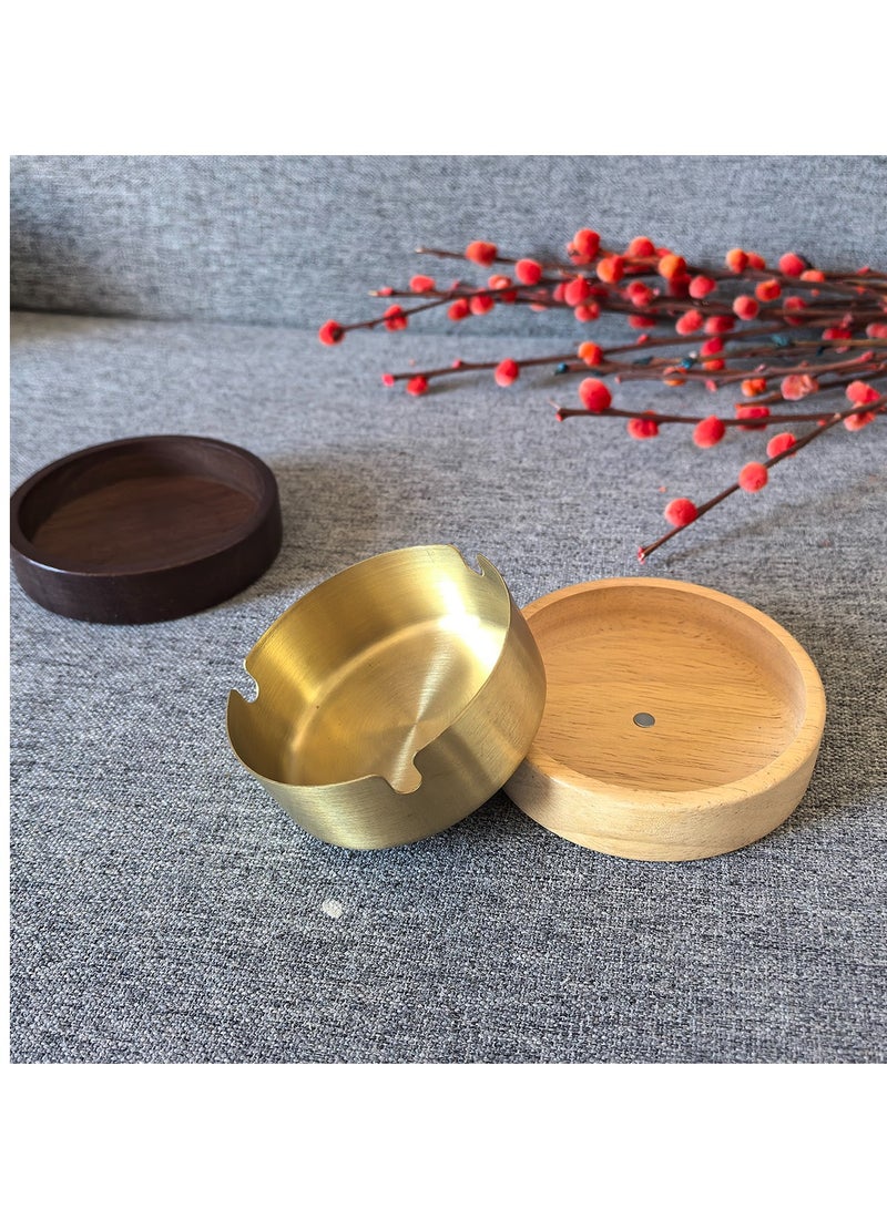 wooden ashtray with golden stainless steel liner decorative ash tray - Image 2
