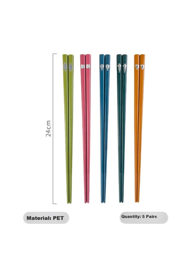 Pick up paintings Shi Hua New Chinese Style Alloy Chopsticks Set Of 5 Pairs For Home Use, Anti-slip, Heat-resistant, Separate Chopsticks For Dividing Food, Tableware Set - Image 1