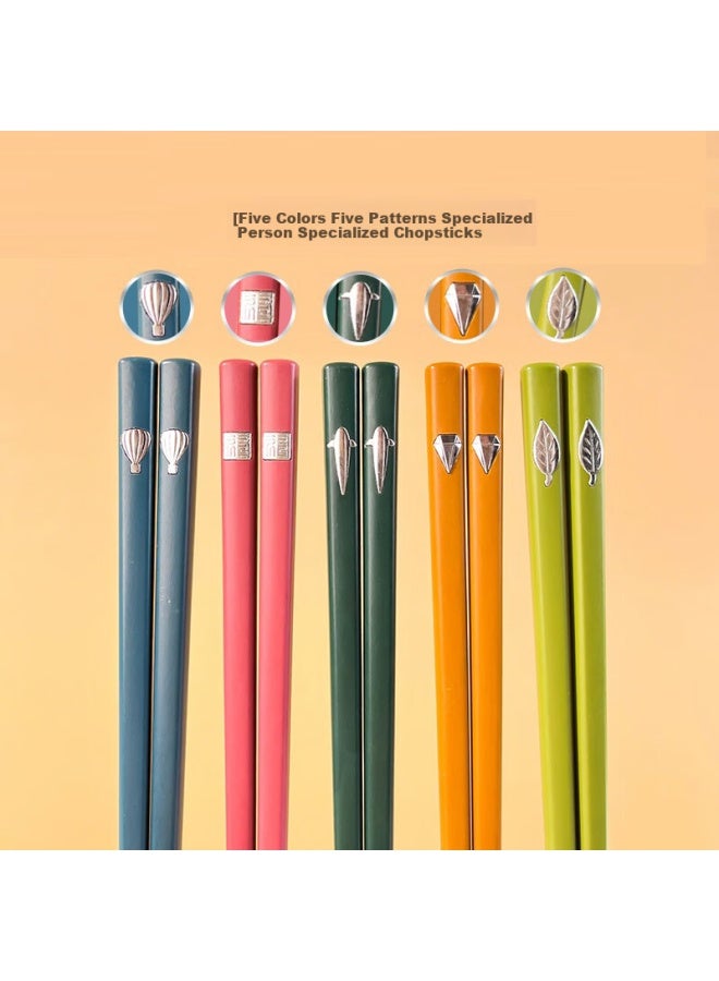 Pick up paintings Shi Hua New Chinese Style Alloy Chopsticks Set Of 5 Pairs For Home Use, Anti-slip, Heat-resistant, Separate Chopsticks For Dividing Food, Tableware Set - Image 2
