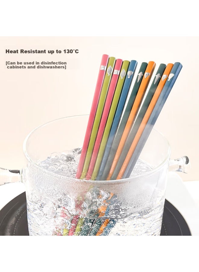 Pick up paintings Shi Hua New Chinese Style Alloy Chopsticks Set Of 5 Pairs For Home Use, Anti-slip, Heat-resistant, Separate Chopsticks For Dividing Food, Tableware Set - Image 5