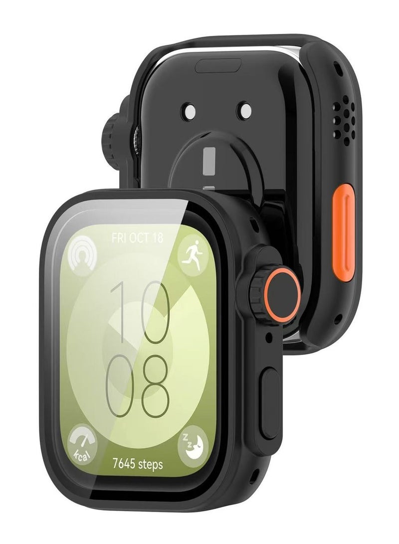 DKNG Full Coverage Phone Case with Tempered Film Screen Protector, Compatible with Huawei Watch Fit 4 and PC Smartwatch Accessories (Black) - Image 2