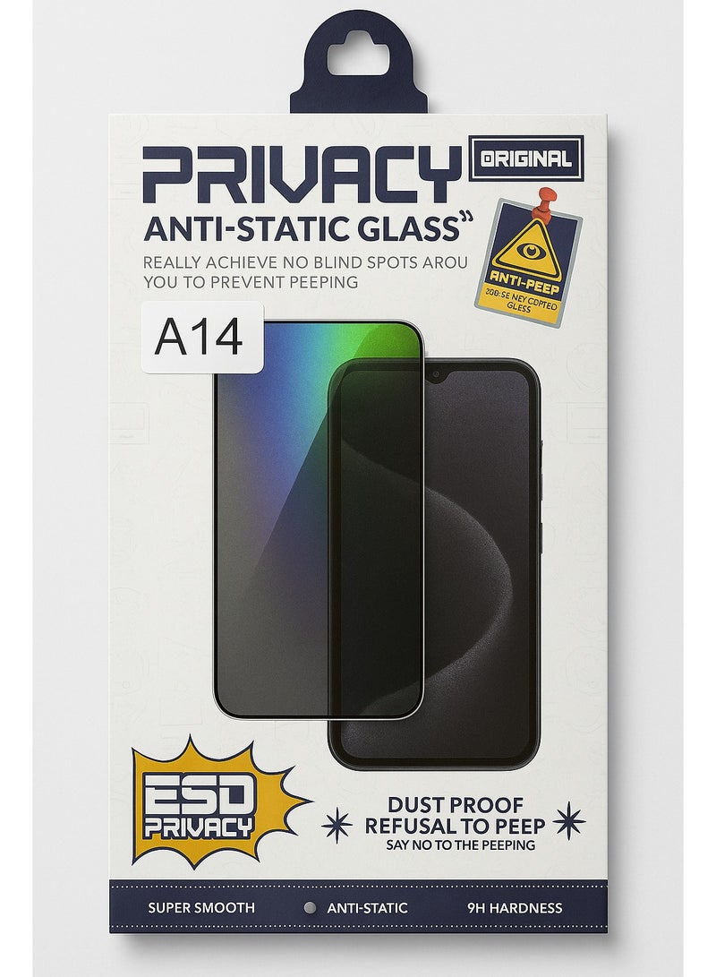 Original Privacy Screen Protector for Samsung Galaxy A14 – Anti-Static Tempered Glass with ESD Privacy, 9H Hardness, Anti-Peep, Dust-Proof, Super Smooth Touch - Image 2