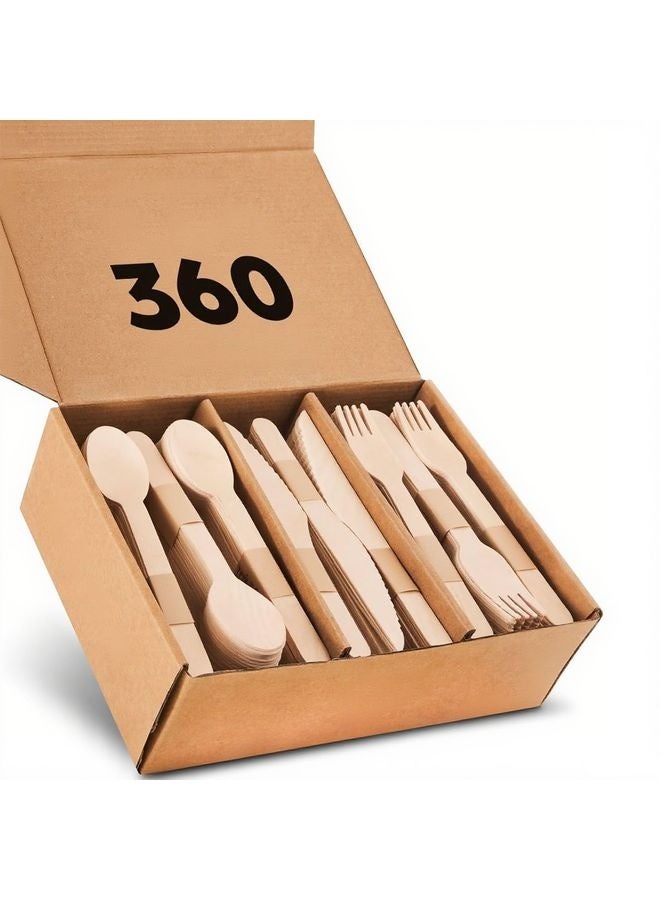 هومستر مجموعة أواني خشبية قابلة للسماد -360 قطعة (120 شوكة 120 ملعقة 120 سكين) أدوات المائدة الصلبة الخشبية القابلة للتخلص -أواني مناسبة للبيئة قابلة للتحلل الحيوي للحفلة -خالية من أدوات المائدة البلاستيكية مجموعة للأكل - Image 1