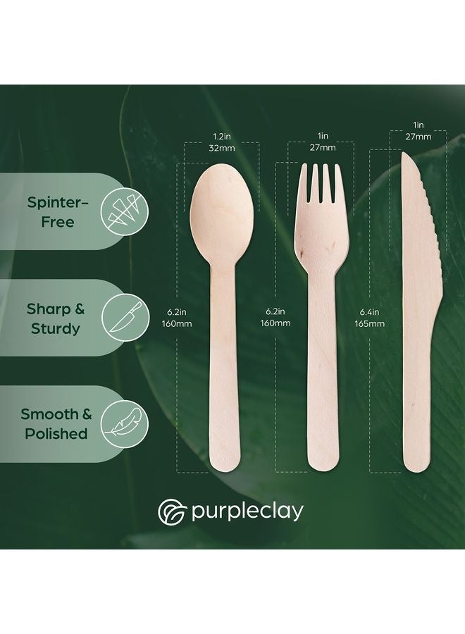 هومستر مجموعة أواني خشبية قابلة للسماد -360 قطعة (120 شوكة 120 ملعقة 120 سكين) أدوات المائدة الصلبة الخشبية القابلة للتخلص -أواني مناسبة للبيئة قابلة للتحلل الحيوي للحفلة -خالية من أدوات المائدة البلاستيكية مجموعة للأكل - Image 3