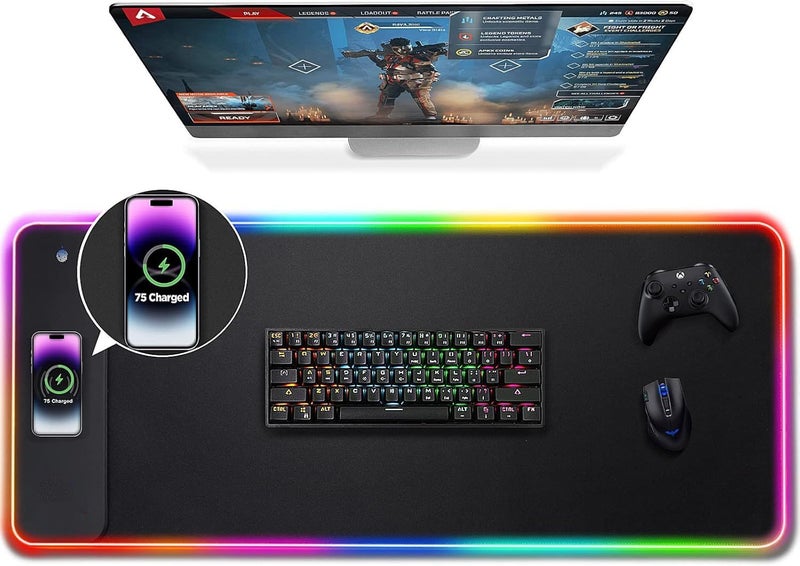 HYRAINBOW Gaming Mouse Pad with Wireless Charging, Large Mouse Pad with LED Light, Keyboard Pad with Non-Slip Rubber Base,Waterproof Desk Pad for Home Office Décor - Image 1
