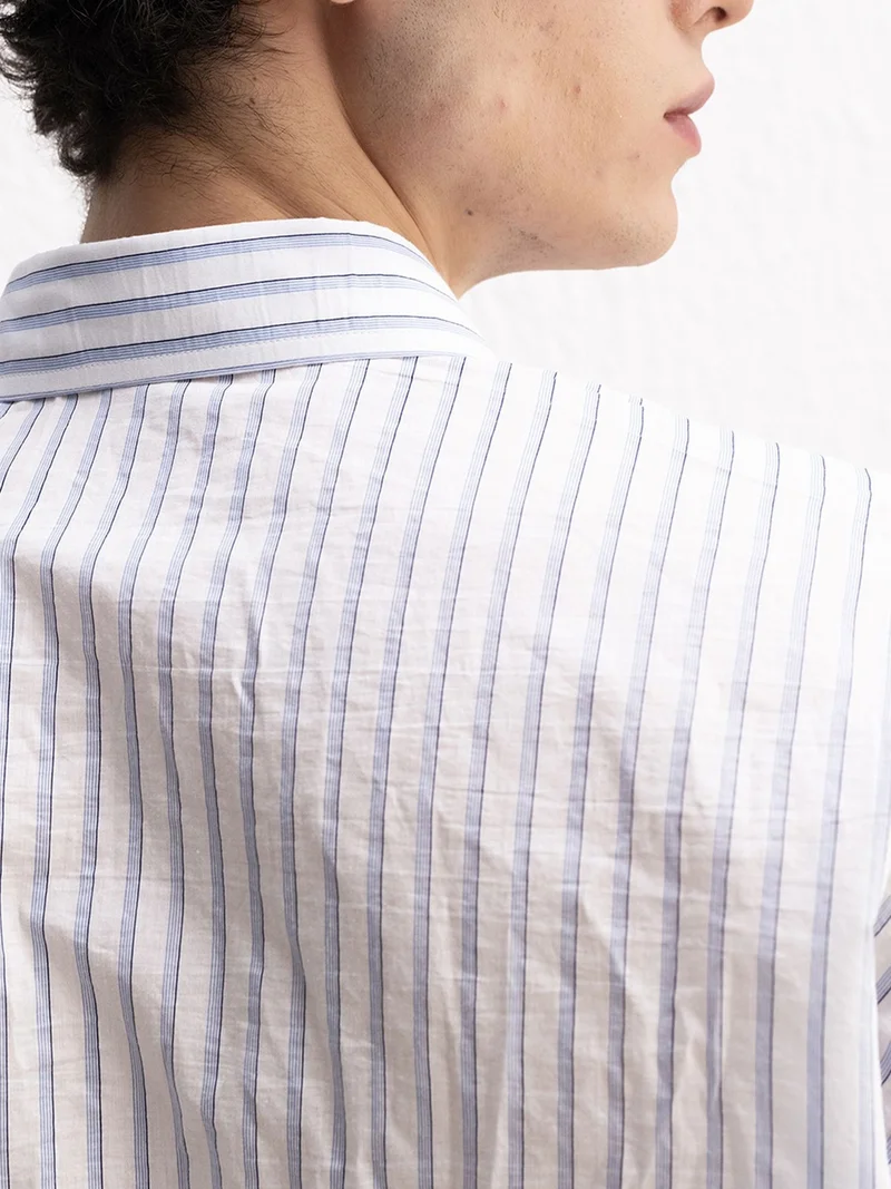 Giesto White GIESTO Oversized Striped Cotton Shirt with Pocket for Men | Best Price UAE