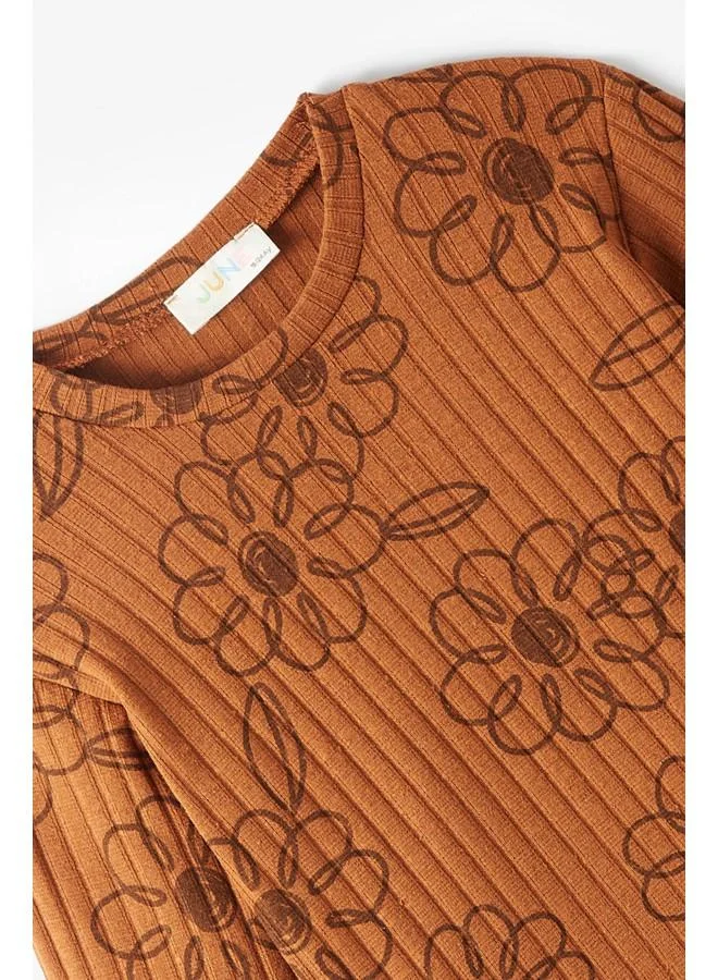JUNE June Girl Flower Printed Long Sleeve Tshirt Dark Tile