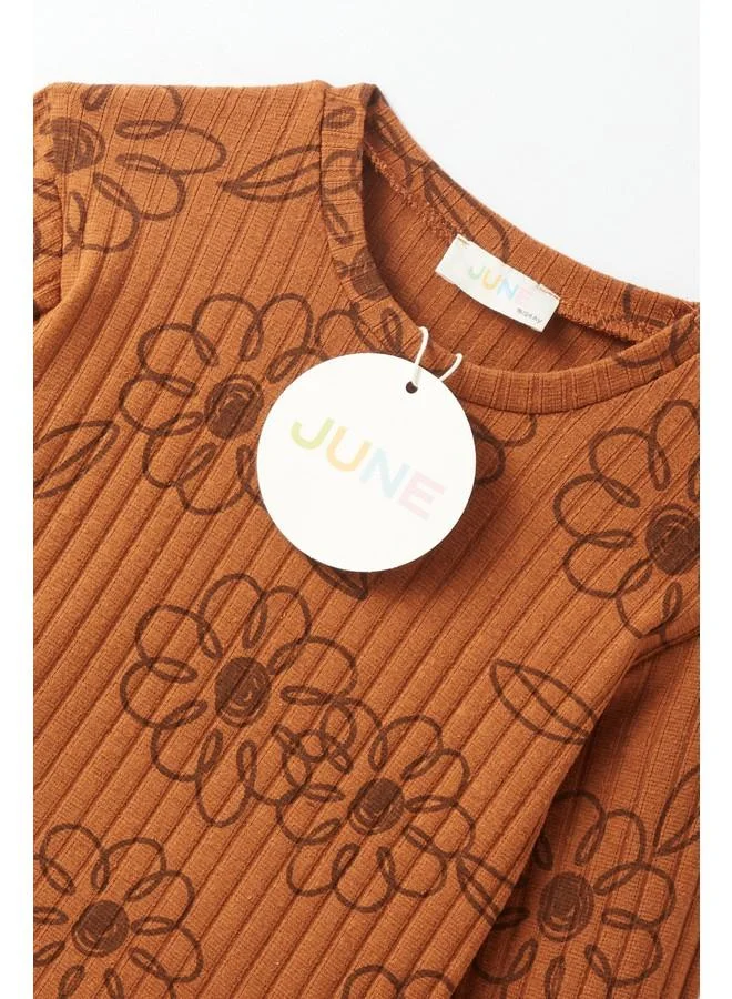 JUNE June Girl Flower Printed Long Sleeve Tshirt Dark Tile