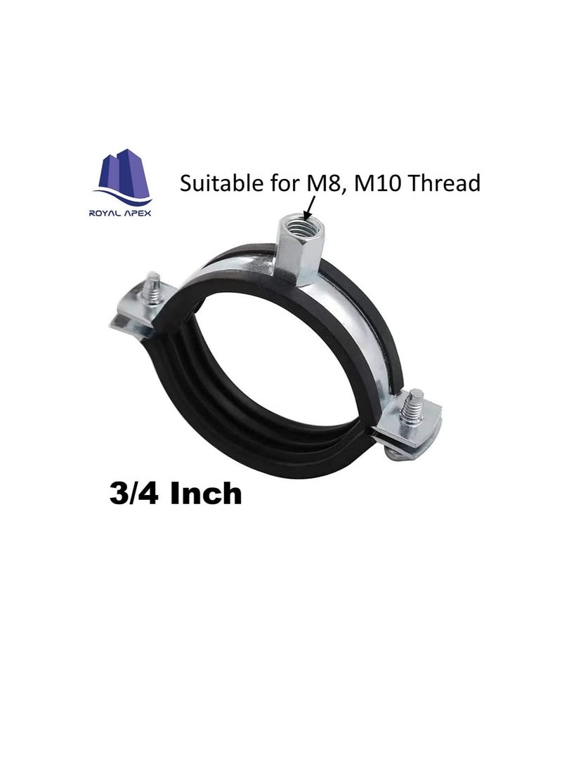 Heavy Duty Adjustable Two-screw Pipe Galvanized Iron (GI) Clamp with Rubber Lined or Unlined for Wall Ceiling Mount Pipe Supports, Split Ring Hanger (3/4 Inch, Pack of 5)  - Image 1