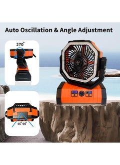 Generic Portable Outdoor Electric Fan with LED Light 20000mAh Battery Operated camping with hook. USB charging desk fan for Hiking, Fishing, Picnic, Emergency Use  - Image 4