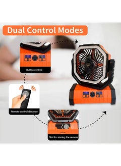 Generic Portable Outdoor Electric Fan with LED Light 20000mAh Battery Operated camping with hook. USB charging desk fan for Hiking, Fishing, Picnic, Emergency Use  - Image 3