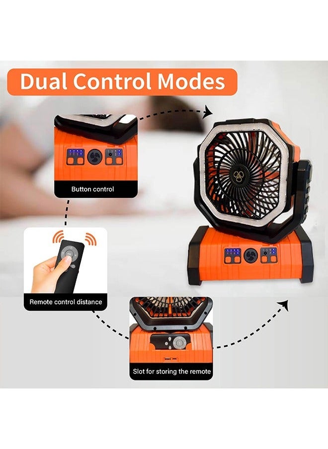 Generic Rechargeable Fan,Operated Camping Battery Powered Fan with Hook&Bright LED Light,Remote Control Timer Auto Oscillation Cordless Outdoor Fan for Power Outage,Picnic,Barbecue,Fishing,Travel,Jobsite,Home  - Image 3