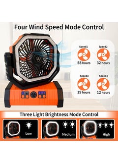 Generic Portable Outdoor Electric Fan with LED Light 20000mAh Battery Operated camping with hook. USB charging desk fan for Hiking, Fishing, Picnic, Emergency Use  - Image 2