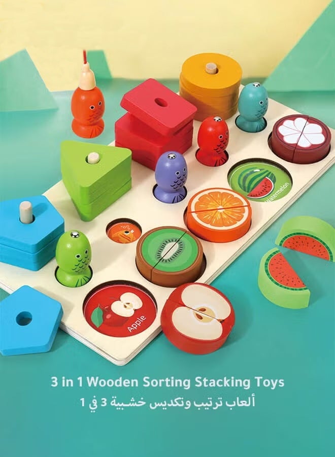Jamal Montessori Wooden Educational Toys for Kids Toddler Shape Color Sorting Fruit Recognition Math Blocks Preschool Learning Gifts for Boys Girls Daily Use - Image 1